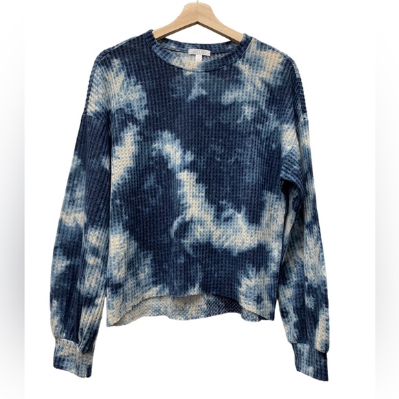New! Abound waffle knit tie-dye hi-low sweater, white blue, size women's XS - Picture 2 of 7
